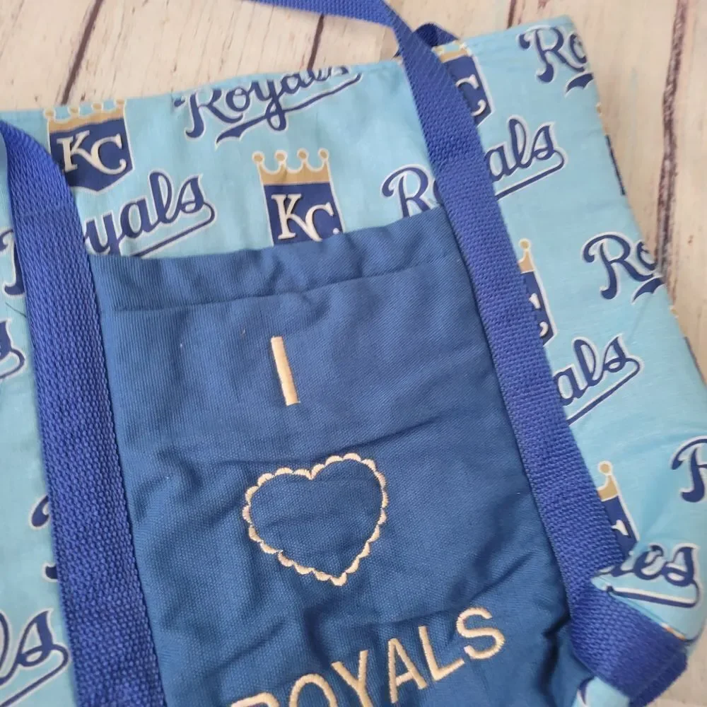 KC Kansas City Royals Carry Tote Bag Ladies Quilted Purse Travel Handbag Blue